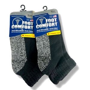 Foot Comfort Mens Size M 4.5-8 Black Gray Quarter Diabetic Socks USA Made 2 Pair